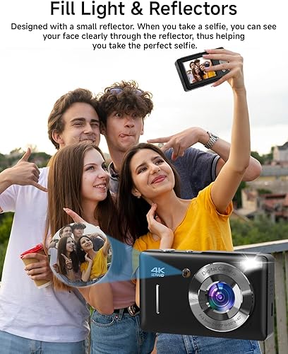 Miniatura 4 de Cámara digital para niños, FHD 1080P 44MP apuntar y disparar cámara digital con detección facial, captura de sonrisas, zoom 18X, 20 filtros,