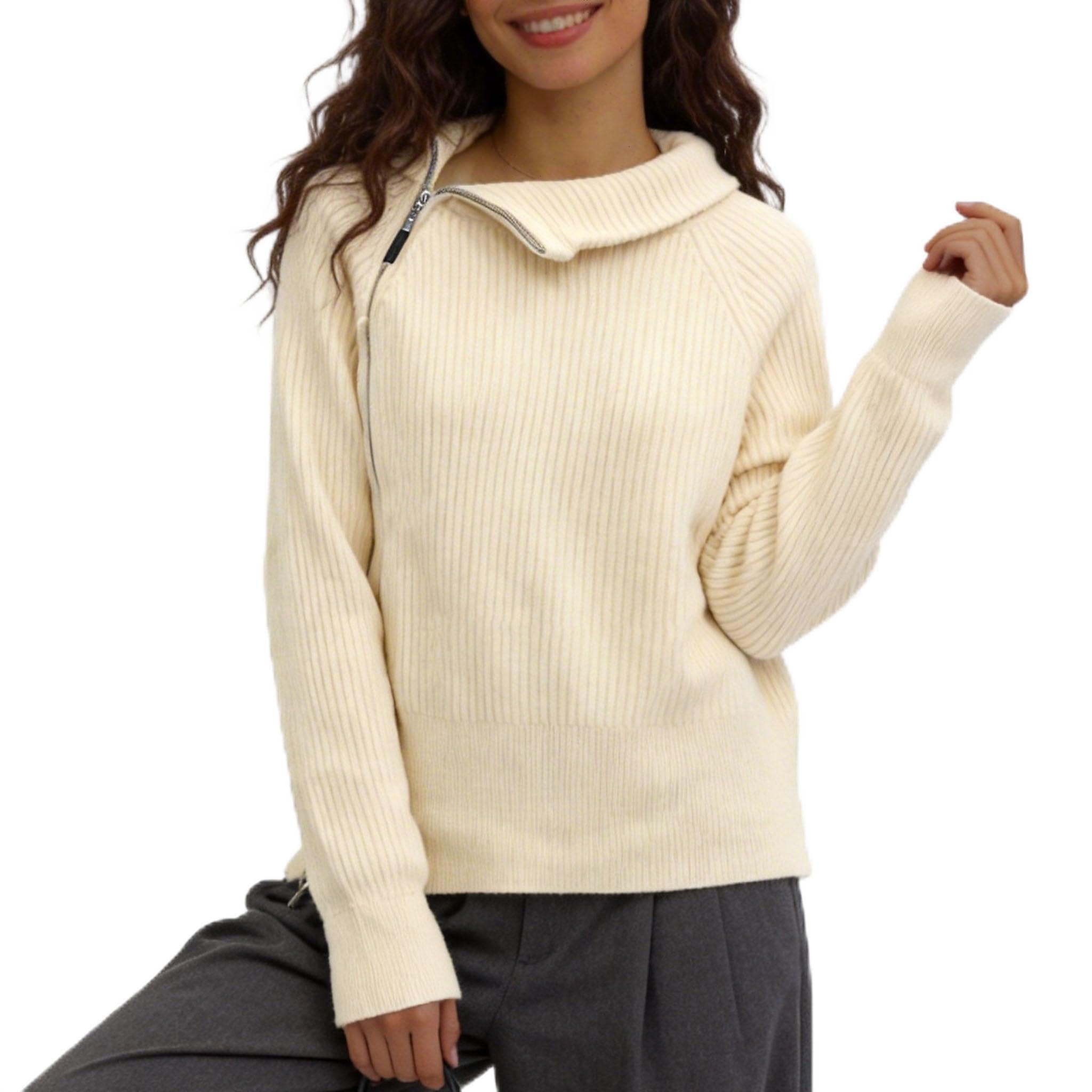 New Sweaters for Women Trendy,Womens Oversized Sweater Slouchy Lazy Vibe,Turtleneck Sweater Women Zip Up Cozy Fit-picture-40