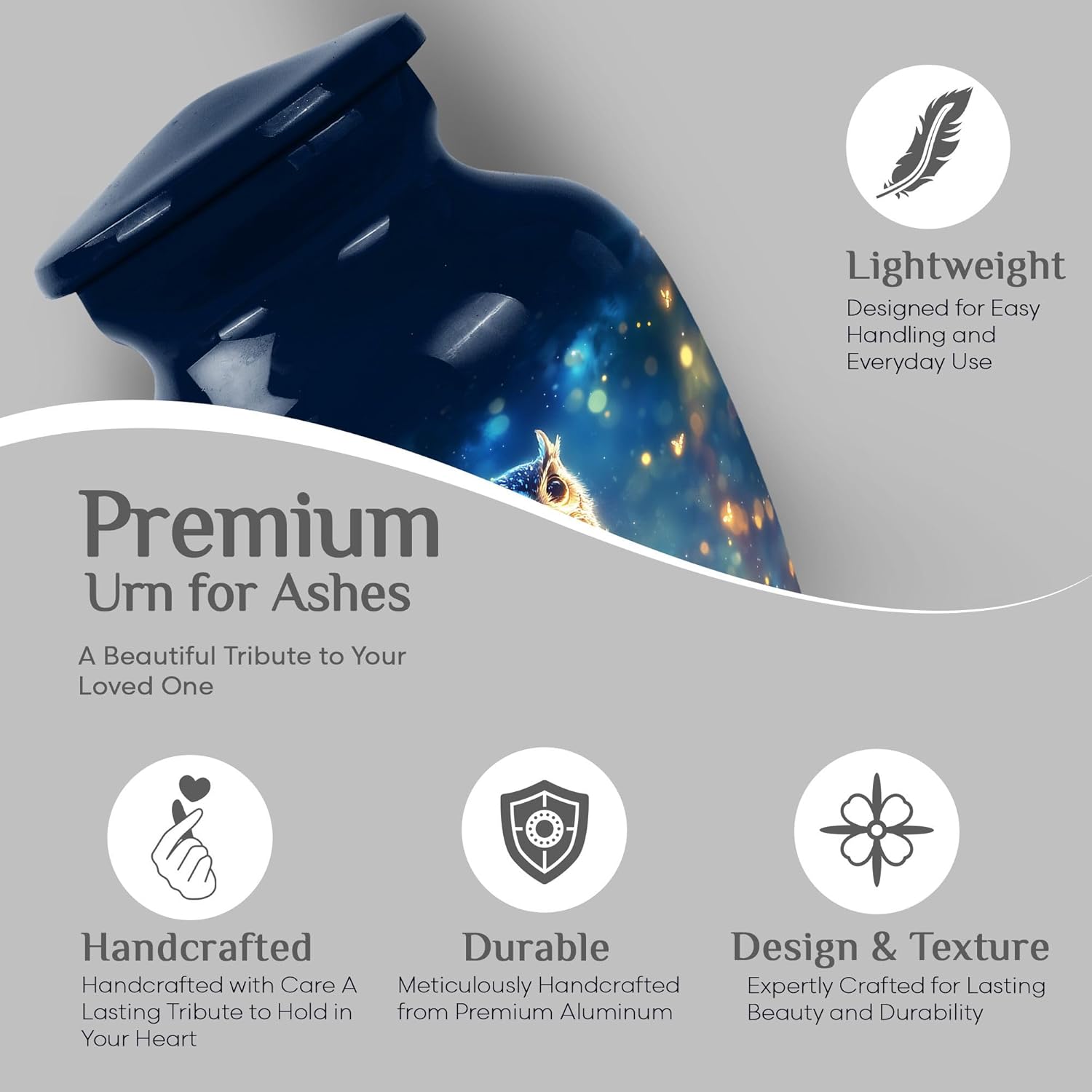 Blue Night Owl Mini Urns for Human Ashes Male - Small Urn for Human Ashes Adult Female 3 Inch 1 Pcs