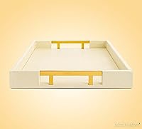 Vista 4 de Bandeja rectangular hermosa, moderna y elegante, 18 x 12 pulgadas, decoración brillante, con asas, para apoyar sobre mesa de centro otomana, como