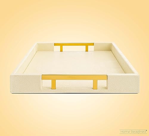 Miniatura 4 de Bandeja rectangular hermosa, moderna y elegante, 18 x 12 pulgadas, decoración brillante, con asas, para apoyar sobre mesa de centro otomana, como