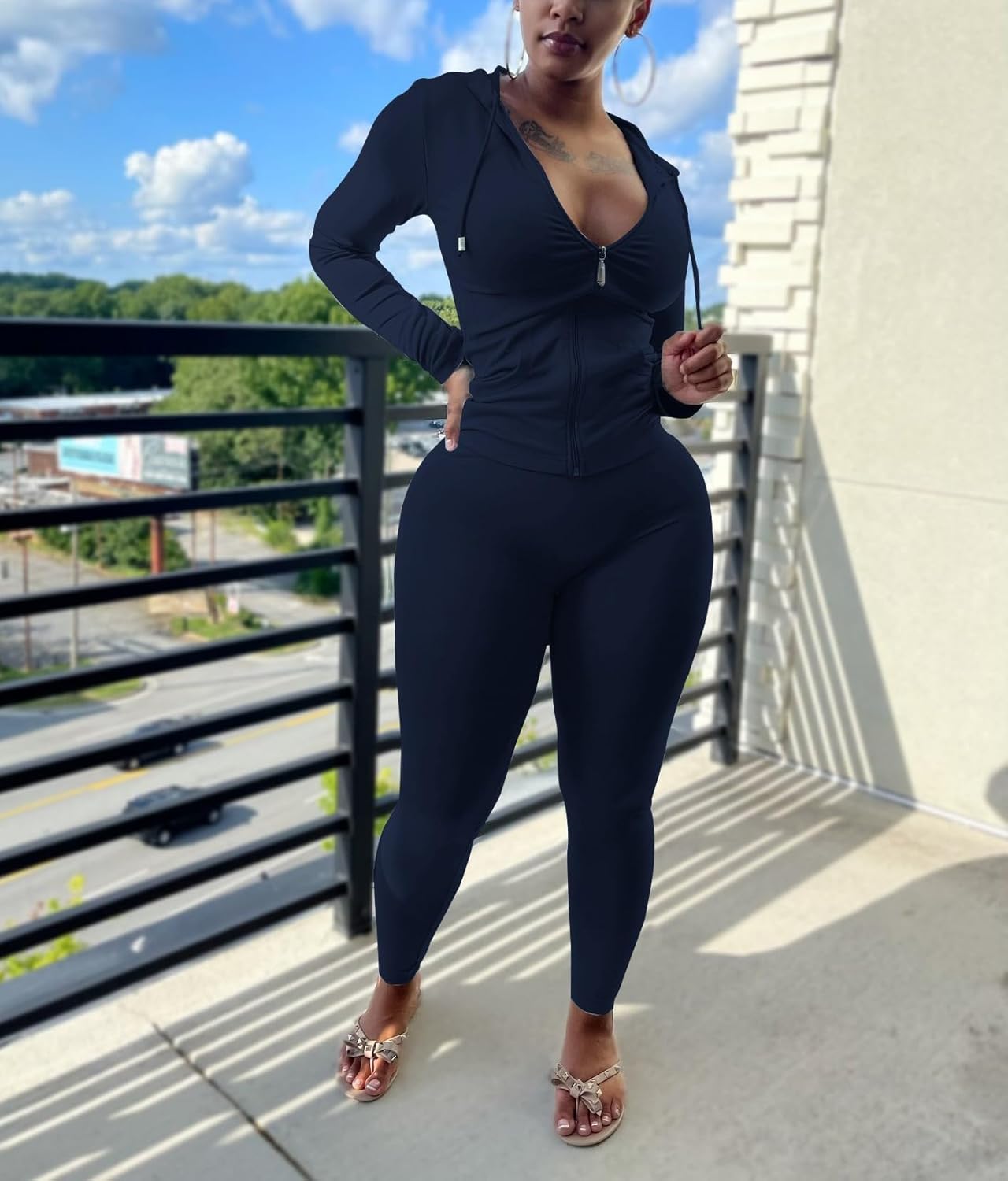 Nimsruc Two Piece Outfits For Women Long Sleeve Bodycon Tracksuit Casual Sweatsuits Jogger Sets - Image 4