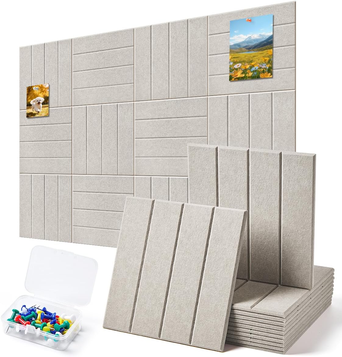 Large Cork Board and Felt Bulletin Board Combo for Wall, 48x36 Inch Office -12 Pack Removable Felt Wall Tiles Home Pin Board, Message Center for Notes, Photos, and Memos (Camel)