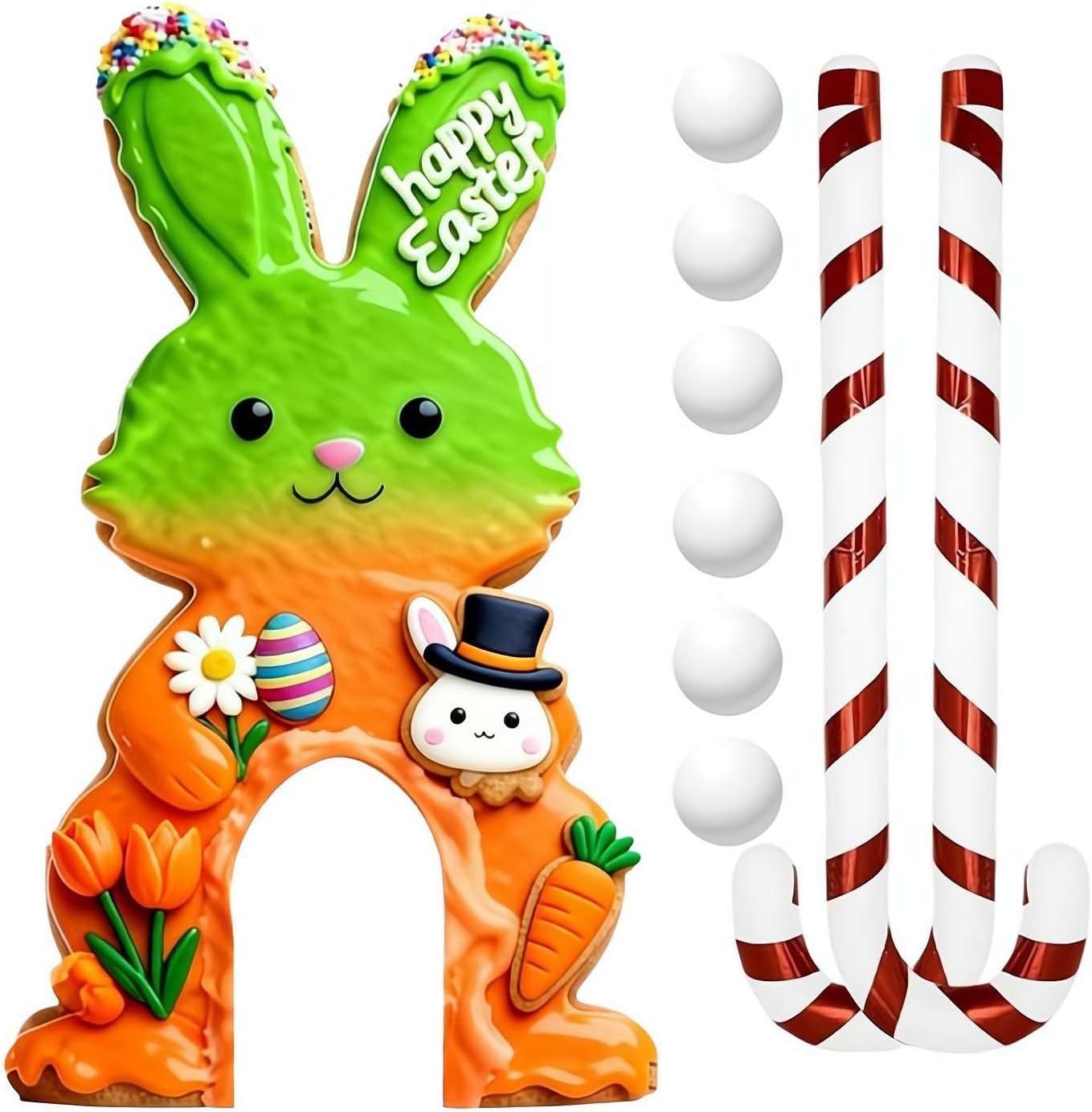 Easter Golf Game Set, Easter Bunny Golf Toy, Wooden and Plastic Bunny Target Board with 2 Cue Sticks and 6 Balls, 35cm Tall Interactive Party Game for Kids (Green)