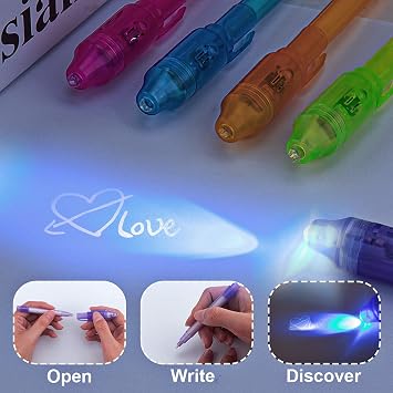 Invisible Ink Pen for kids 16Pcs: Spy Pens with UV Light Party Favors - School Classroom Students Prizes - Magic Gifts Birthday Goodie Valentines Black Markers Halloween Easter Day Christmas Gift
