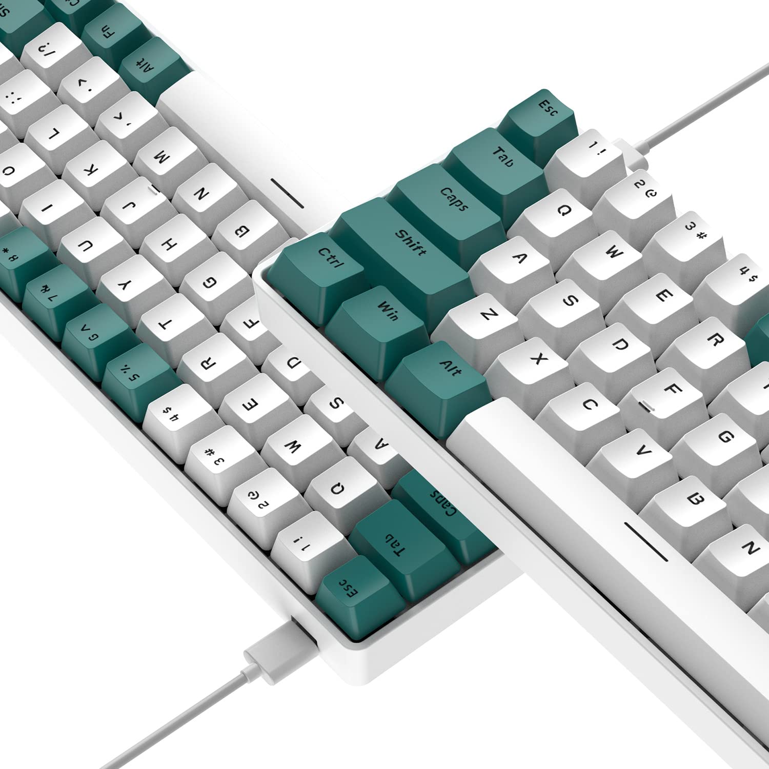 68 tasti tastiere da gioco meccaniche cablate con retroilluminazione RGB, mini portatile 60% tastiera da gioco meccanica per computer portatile Gamer (Aqua Edition Red Switch)