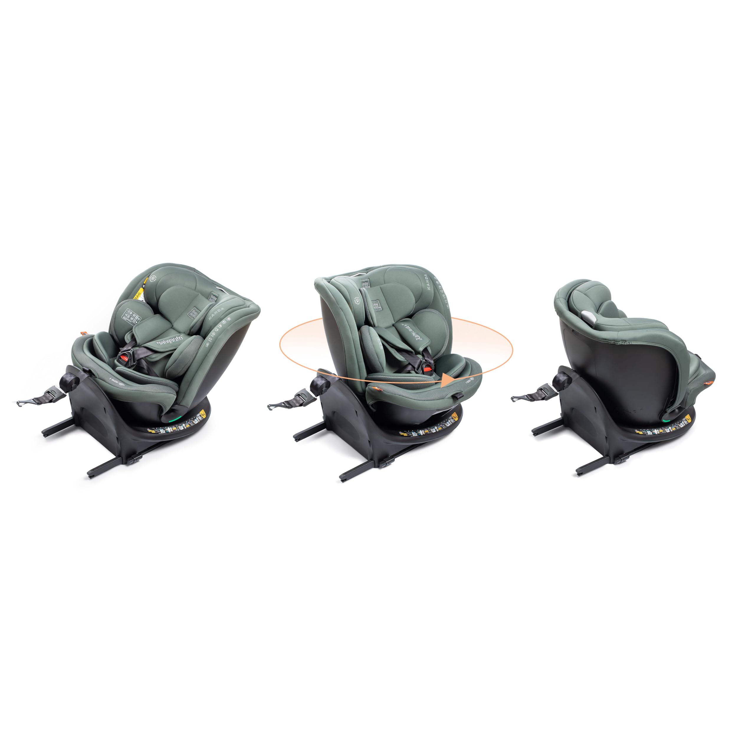 BABYAUTO – Silla de coche KANDA iFix 40-150 Centímetros i-Size – Isofix + Top Tether en base – Giro 360° – A contramarcha hasta 105 Centímetros – 4 reclinados – Reposacabezas ajustable (Pine Green)