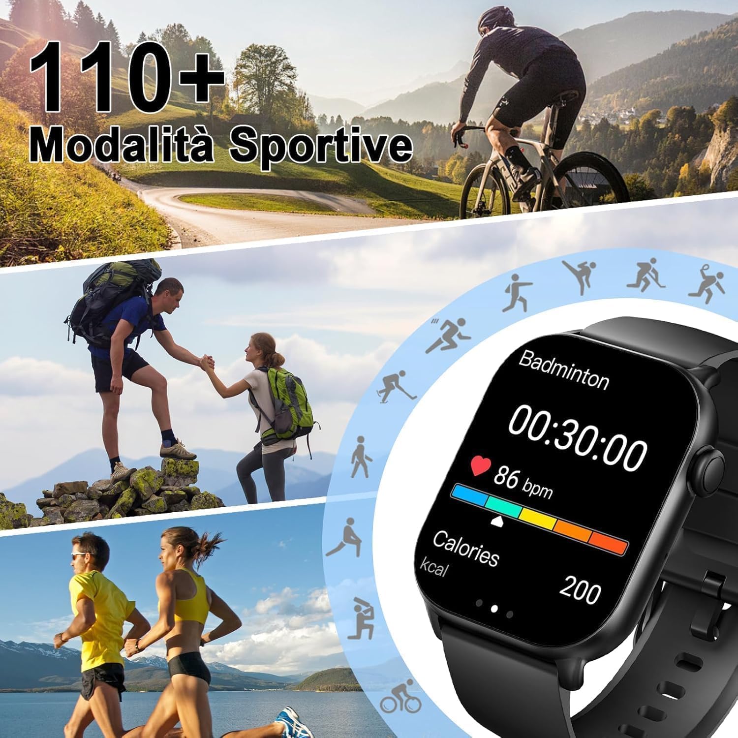 Smartwatch Herren Damen, 1,96" HD Smartwatch 2026 mit Telefonfunktion, Smart Watch Fitnessuhr 113+ Sportmodi, IP68 Wasserdicht, Sportuhr mit Herzfrequenz Schlafmonitor Schrittzähler, für iOS Android