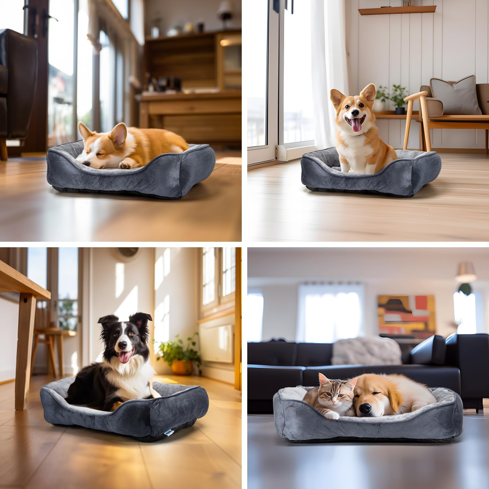 Nobleza Cama Perro Lavable, Cama para Perros Medianos Antideslizantes con Relleno de Fibras Super Suave, 67x57cm