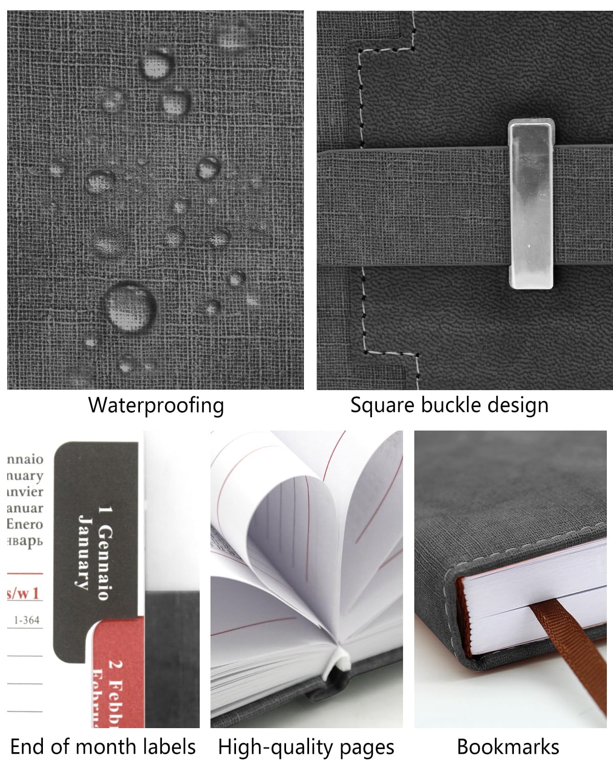 HW CASA Agenda Giornaliera 2026 A5（Gen.-Dic.2026）- con Festività Multilingue (DE/IT/ES/EN/FR), Chiusura con Elastico PU+CARTA, Riepilogo Mensile | Gennaio-Dicembre