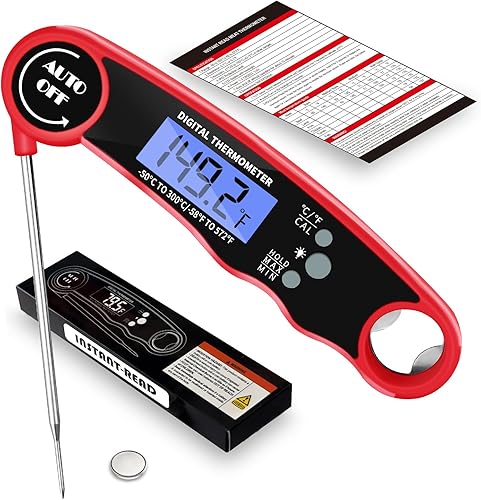 Termómetro digital para carne, termómetro de comida de lectura instantánea para cocinar parrilla, freidora de barbacoa, pantalla impermeable y