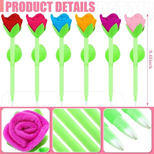 Miniatura 2 de 24 bolígrafos de peluche con flores de rosas bolígrafos de rosas confiables bolígrafos de ramo de peluche surtidos de flores de rosas suministros de