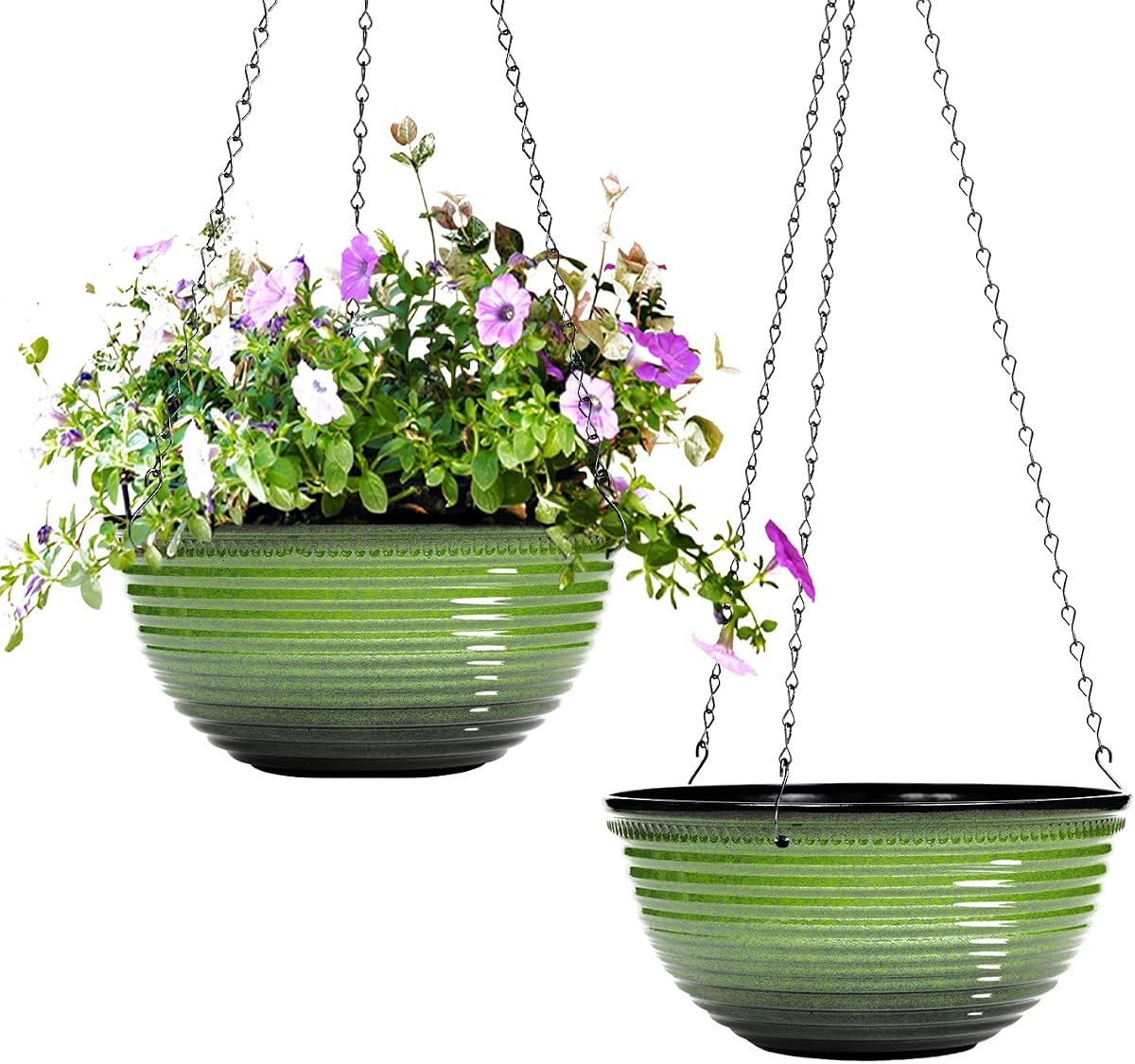 Vanslogreen Macetero colgante de 10.0 in, paquete de 2 maceteros colgantes para plantas de interior y exterior, macetas colgantes con agujeros de drenaje para jardín hogar (verde)