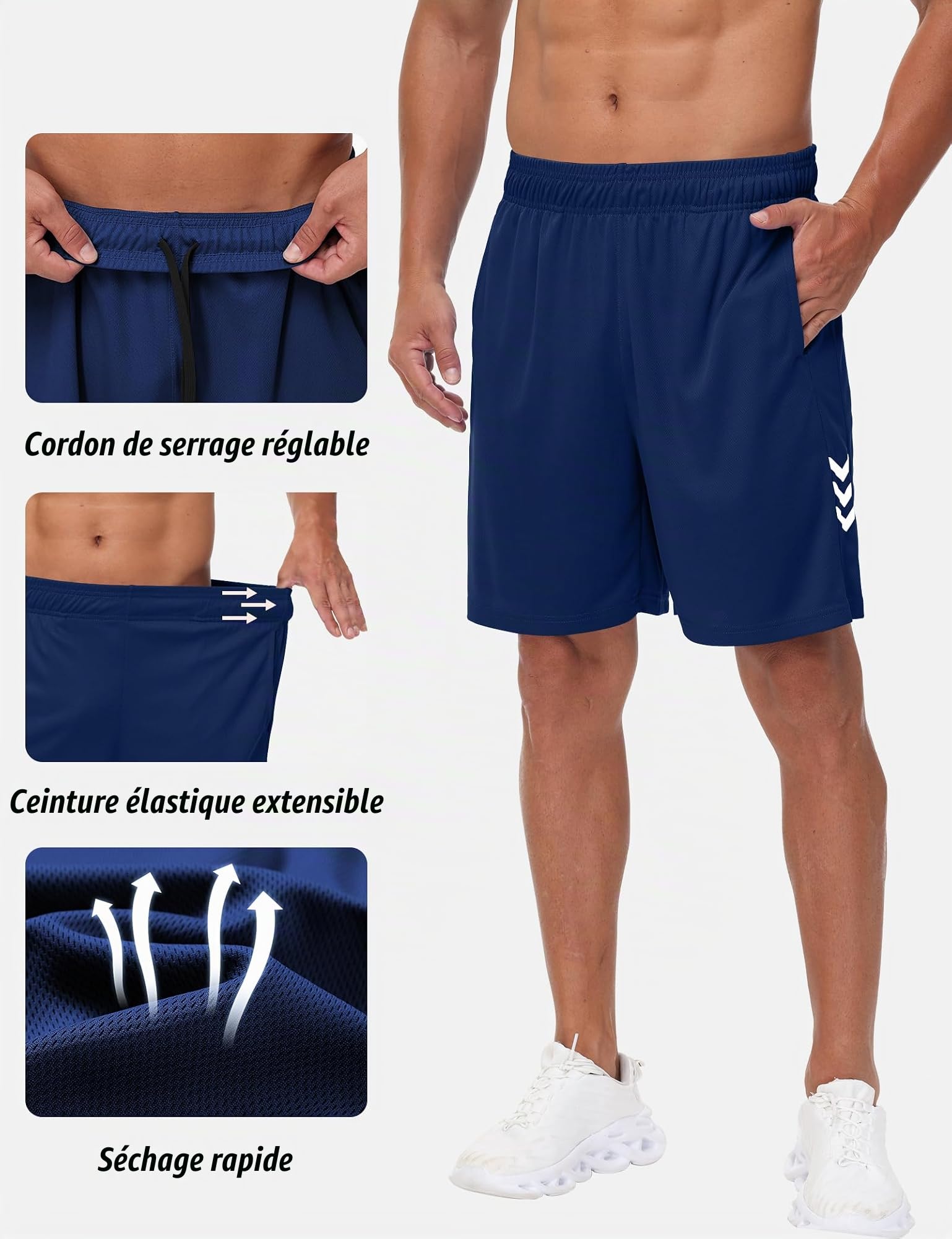 Short De Sport Homme Lot De 3 Séchage Rapide Course d'Entraînement Court Pantalon Fitness Gym Short avec Poches