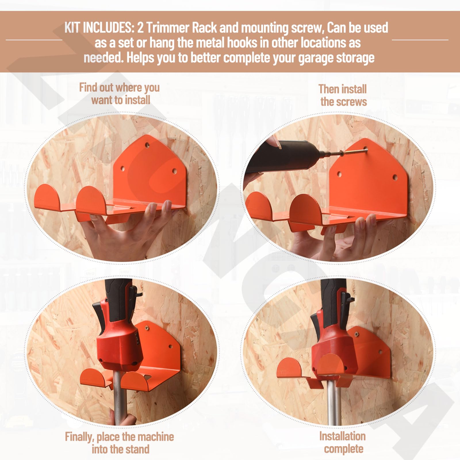 Juego de ganchos de almacenamiento de garaje resistentes para estante de recortadora y ganchos de almacenamiento de garaje | Percha para accesorios Stihl Kombi | Ganchos de montaje en pared