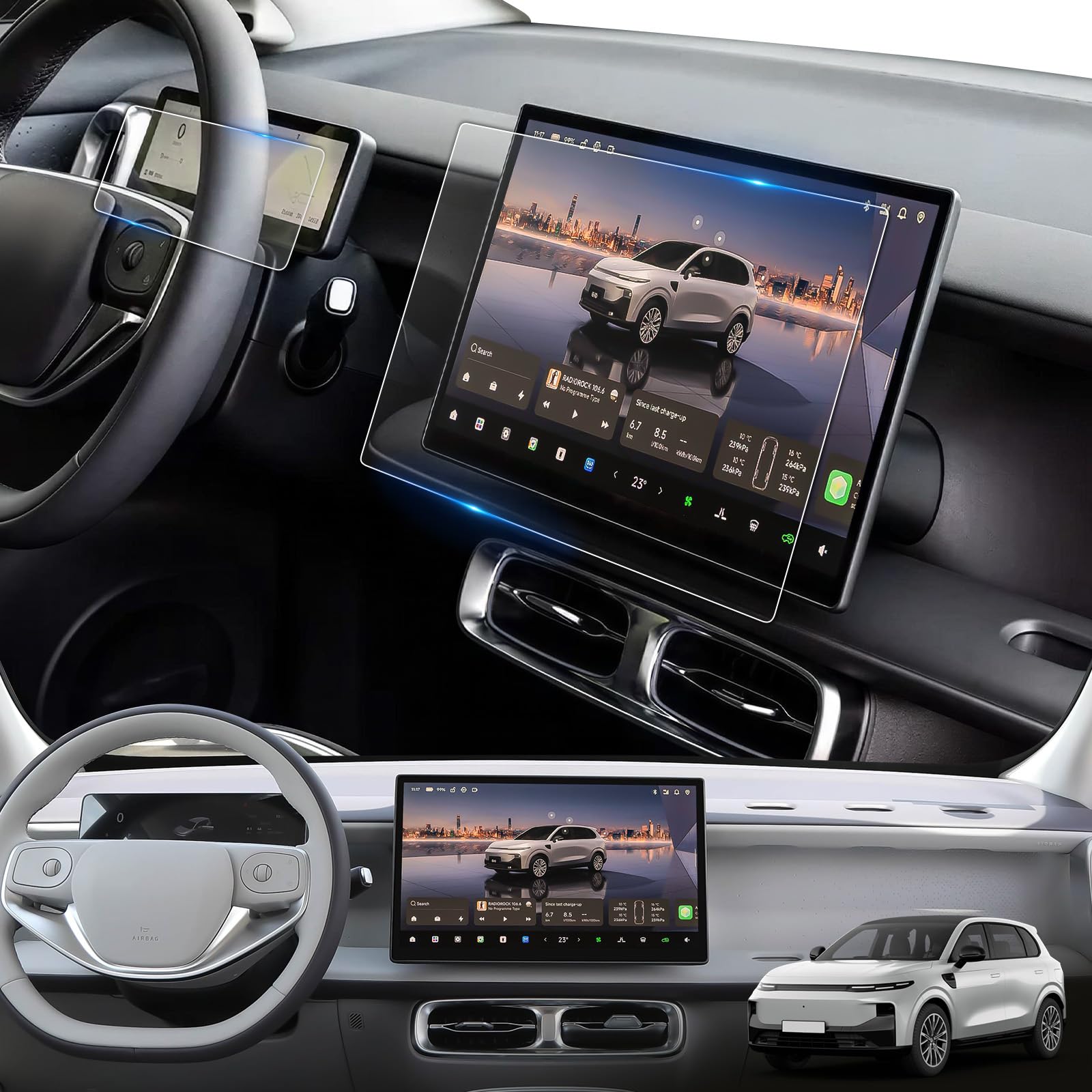 YEE PIN [2 Stück] 9H Glas Kratzfestes Schutzglas Set Kompatibel mit Leapmomtor B10 EV SUV 2025 2026, 14,6" Navigation Displayschutzfolie + 8,8" Digital Cockpit Schutzfolie Auto Zubehör