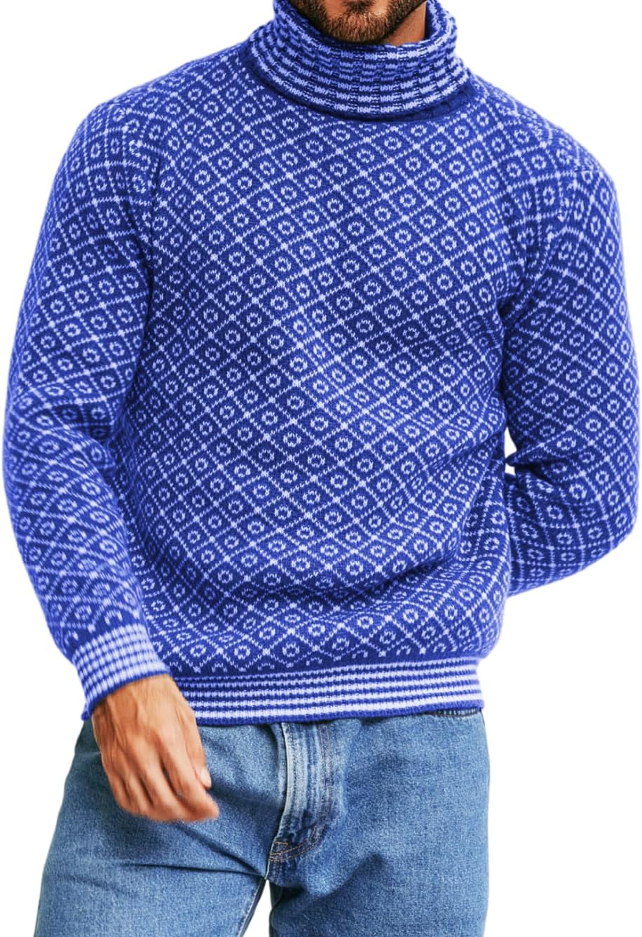 Turtleneck Sweater Men,Geometric Vintage Christmas Sweaters,Casual Work Going Out Outfits