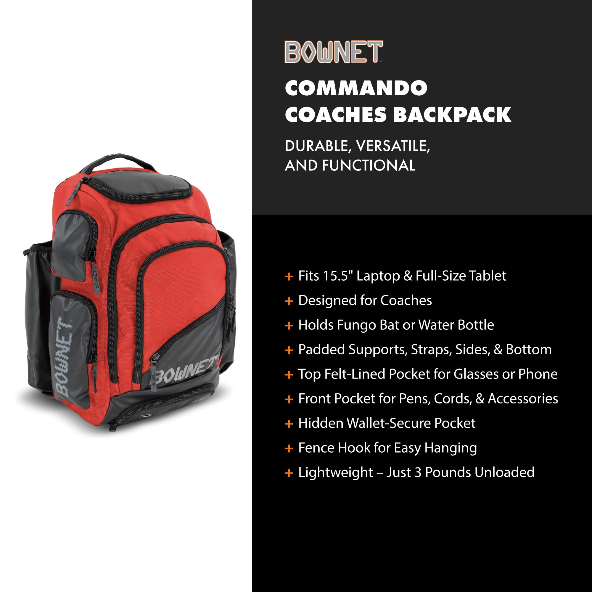 Bownet Commando Coaches Bat Bag - Holds 1 Fungo or Water Bottle - Ultimate  Batting Backpack for Boys