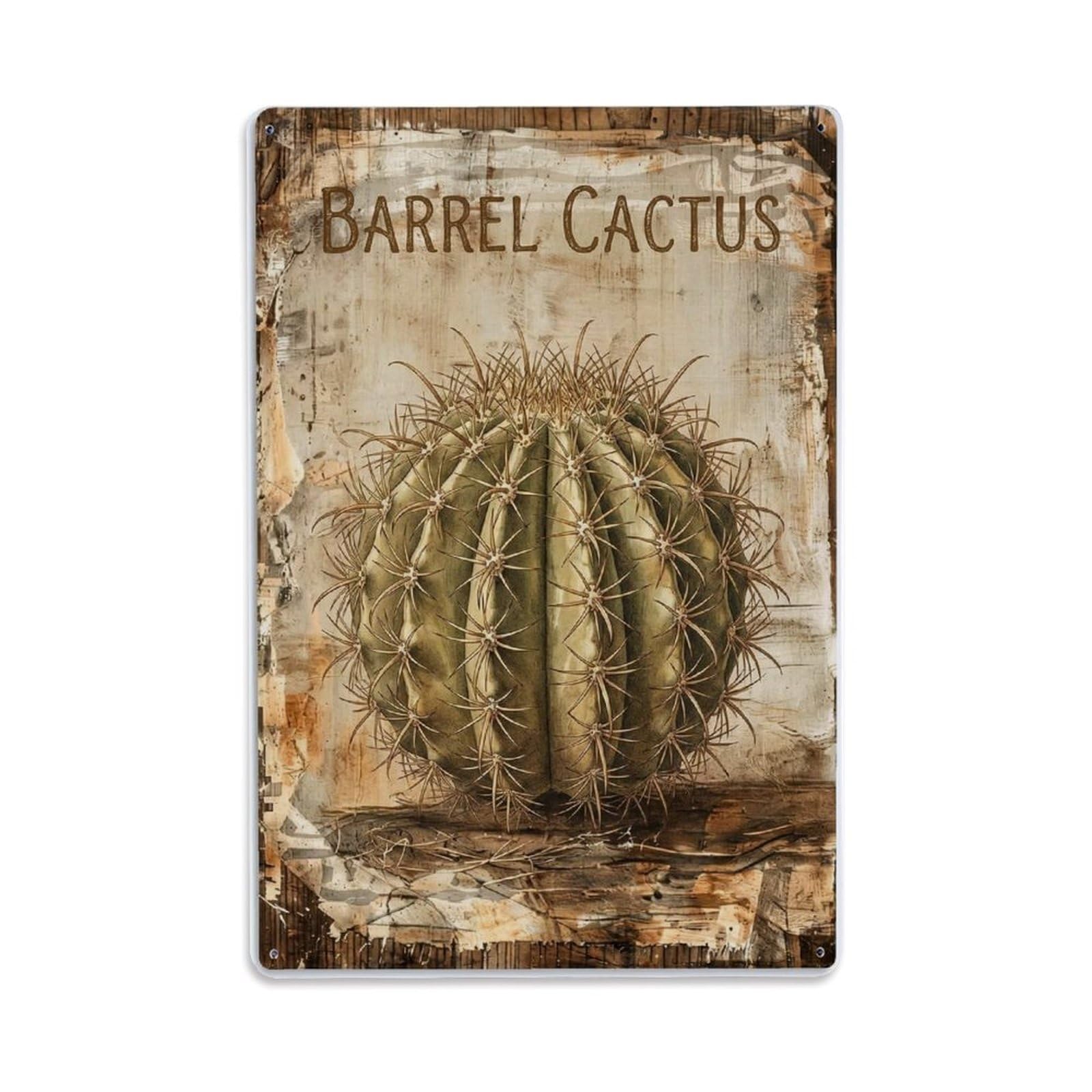 Fqnyr Style Barrel Cactus Desert Metal Tin Sign Plaque Wall Decor For Cafe, Club Bar, Office, Home Garden Metal Poster 8X12inch