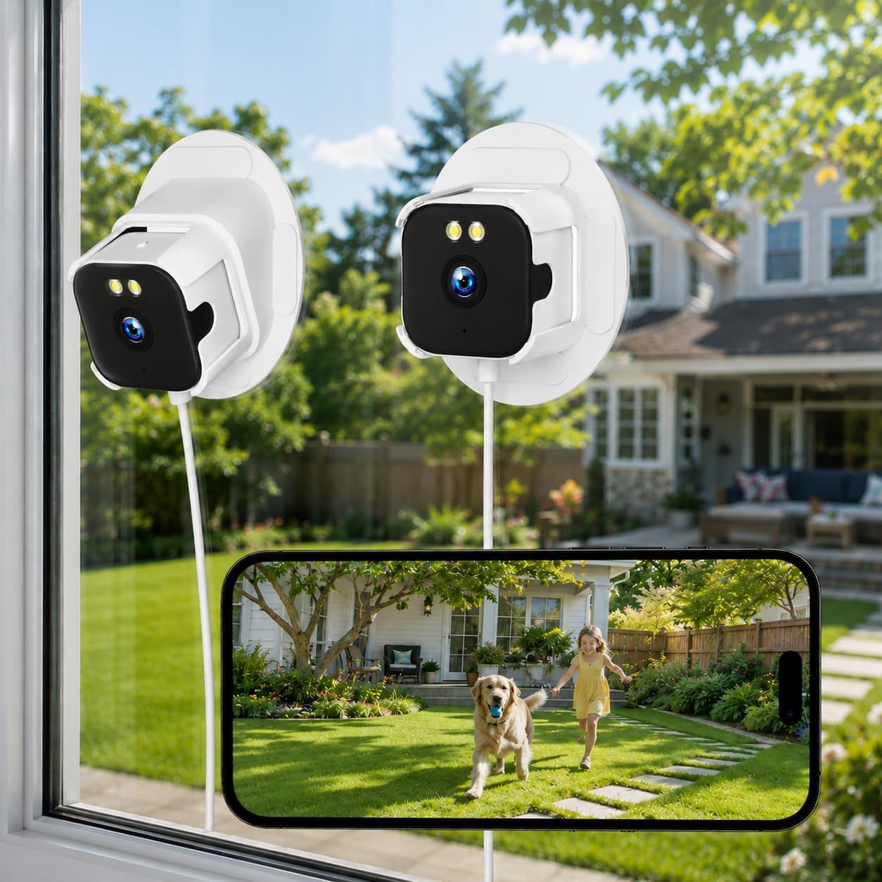 2K Window Security Camera, Through-Glass Monitoring, 2.4G/5G WiFi Indoor Camera, Anti-Glare Night Vision, 24/7 Continuous Recording, AI Human Detection, Motion Alerts