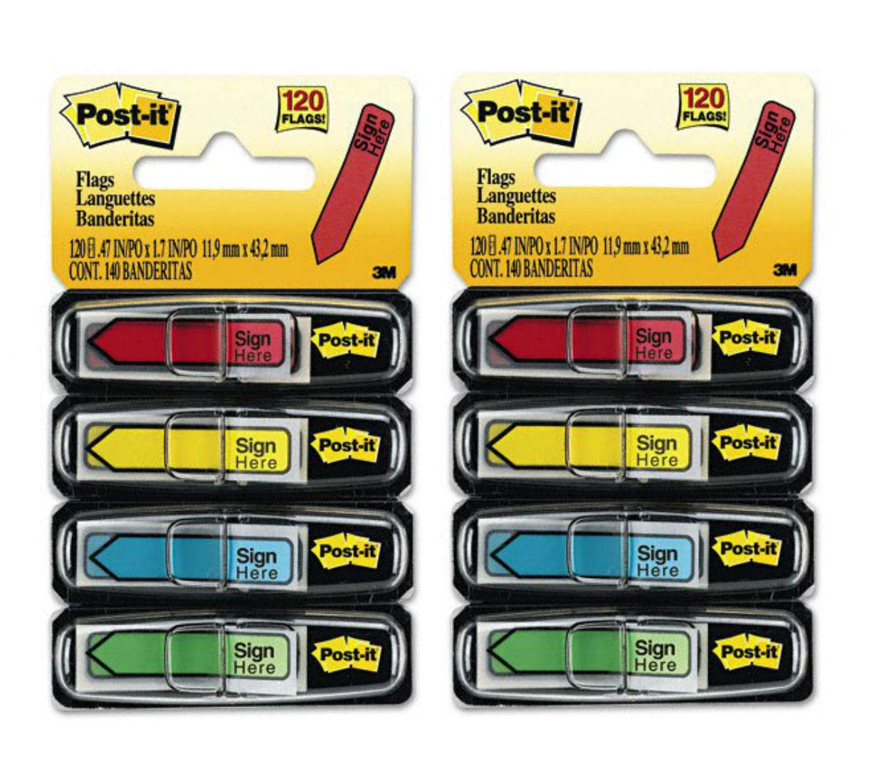 Postit Arrow Flags, "Sign Here", 4 Colors with Dispensers, 120 per