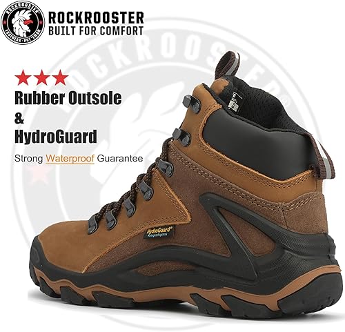 Vista 2 de ROCKROOSTER Newland - Botas de senderismo impermeables para hombre, botas de senderismo de cuero de gamuza de 4 y 6 pulgadas, antifatiga