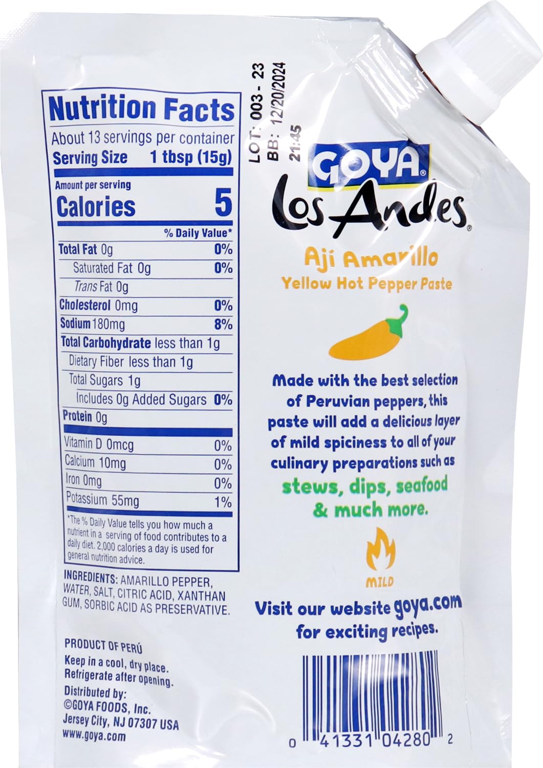 Goya Los Andes Aji Amarillo Hot Pepper Paste Mild, 7.1 Ounce (Pack of 12)