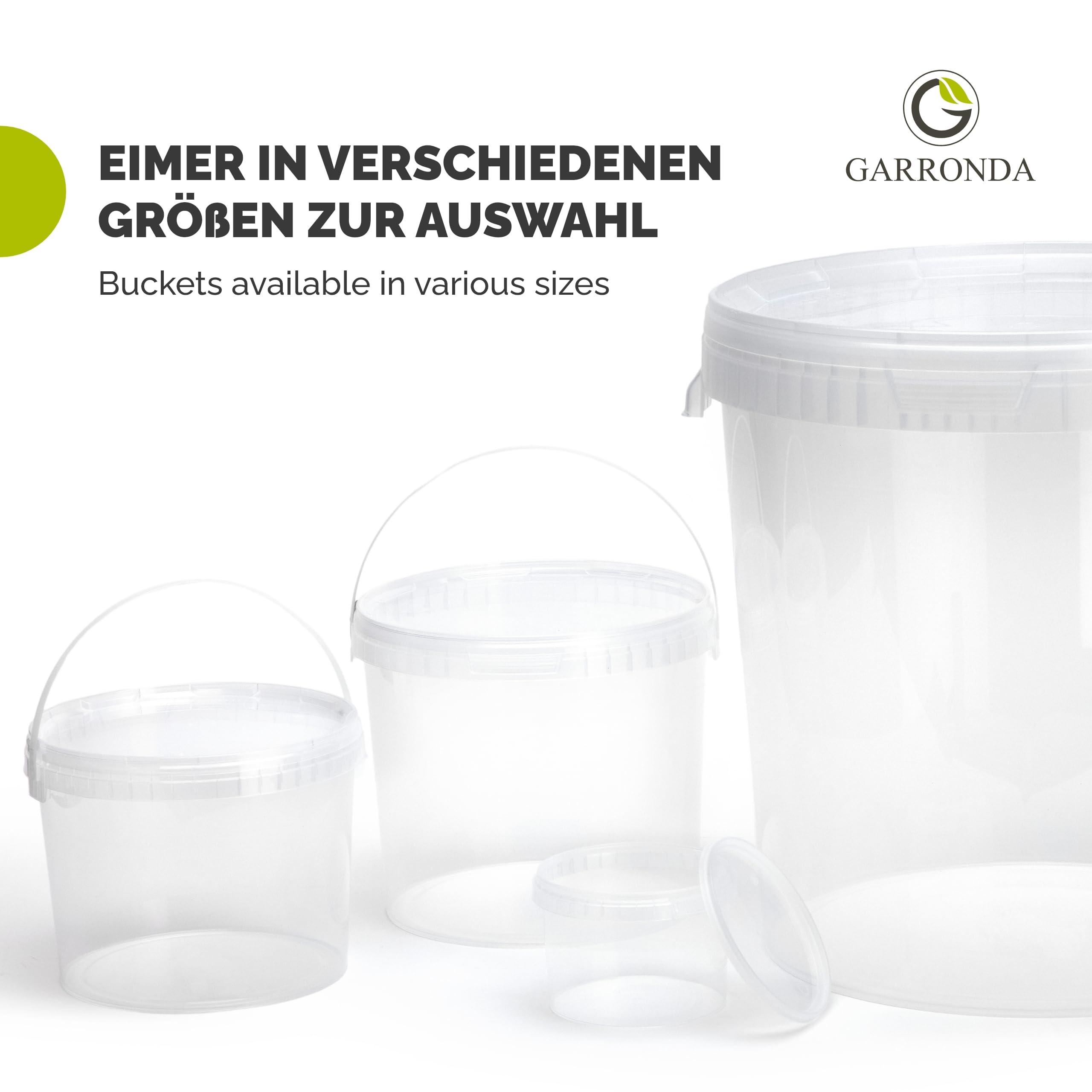 Garronda Eimer mit Deckel 10 Liter 10 Stück Aufbewahrungsbehälter GD-0072 | Transparent, für die Lagerung von Lebensmitteln und chemischen Produkten, kompakter Plastikbehälter für Haushalt und Gewerbe