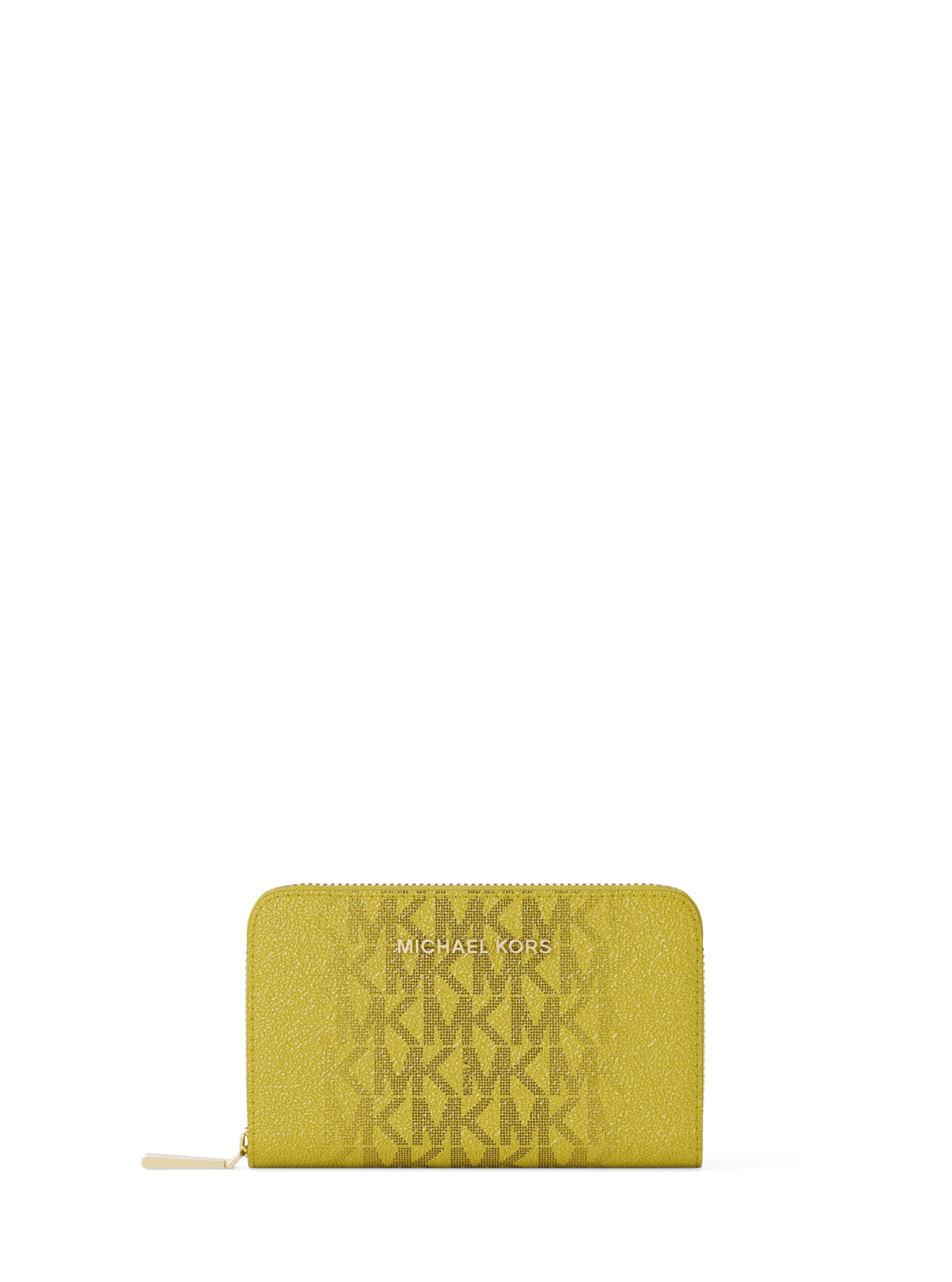 Michael Kors Women's Jet Set Small Zip Around Card Case, Gold-Tone Hardware/MK Signature Semi Lux/Chartreuse