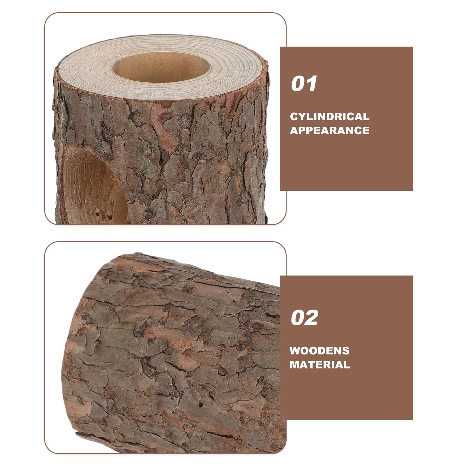 Sosoport Cueva Escondite para Reptiles de Madera de Pino Natural, Tronco Hueco de 20 Cm 3 Orificios, Resistente a Inmersión Prolongada y Fácil Mantenimiento para Acuarios y Terrarios