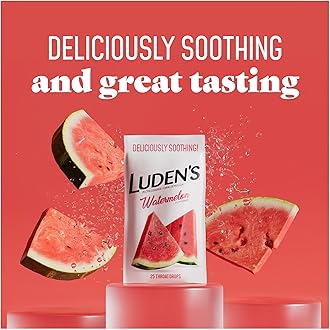 Luden's Sore Throat Relief Lozenges for Minor Everyday Irritation & Dry Mouth, Watermelon Flavored Drops, 25 Count, Pack of 12