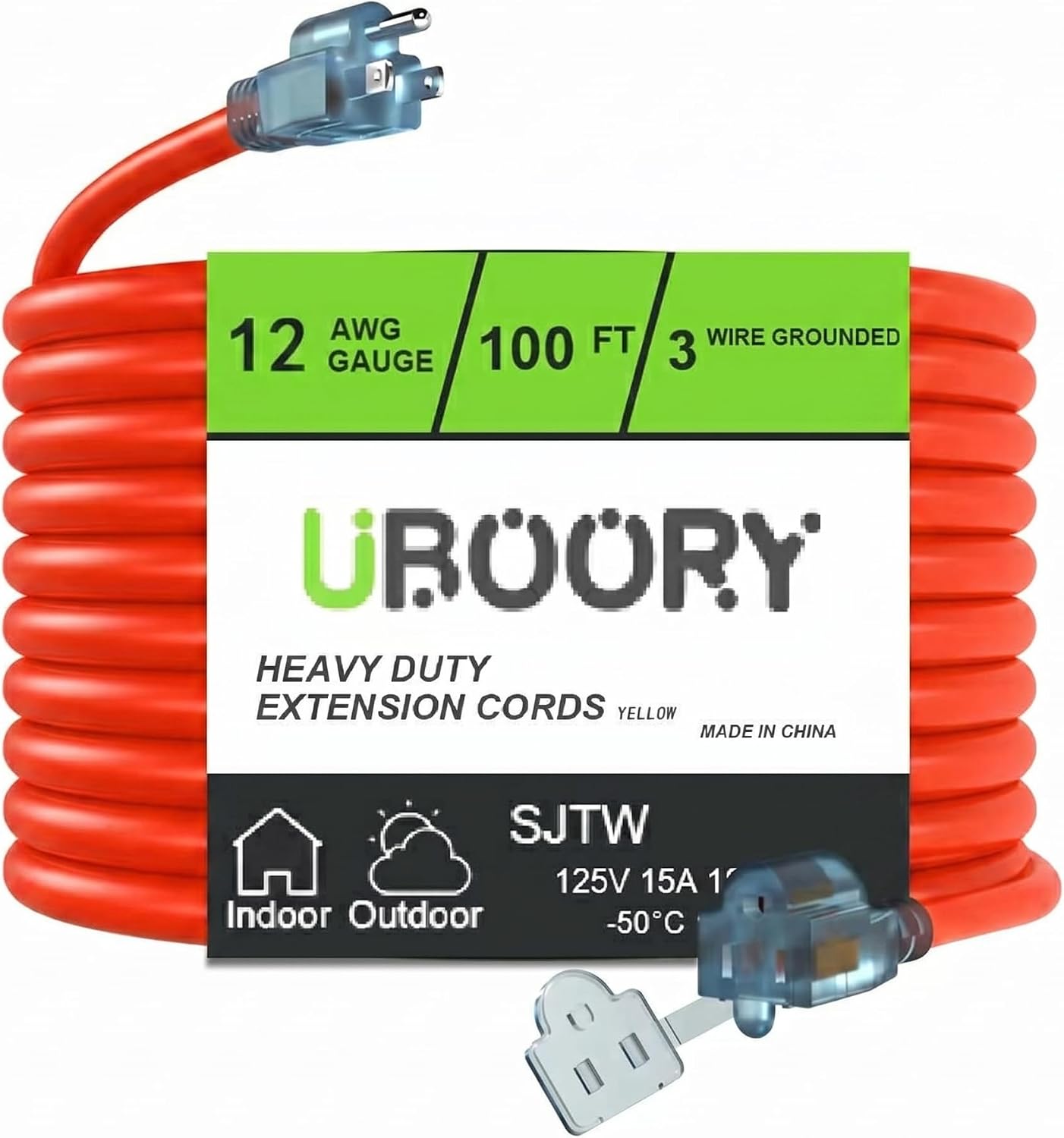 Outdoor Extension Cord Waterproof 100 FT, Carbon Black12/3 SJTW Heavy Duty, Flexible 100% Copper 3 Prong Extension Cord for Lawn, Garage image 5
