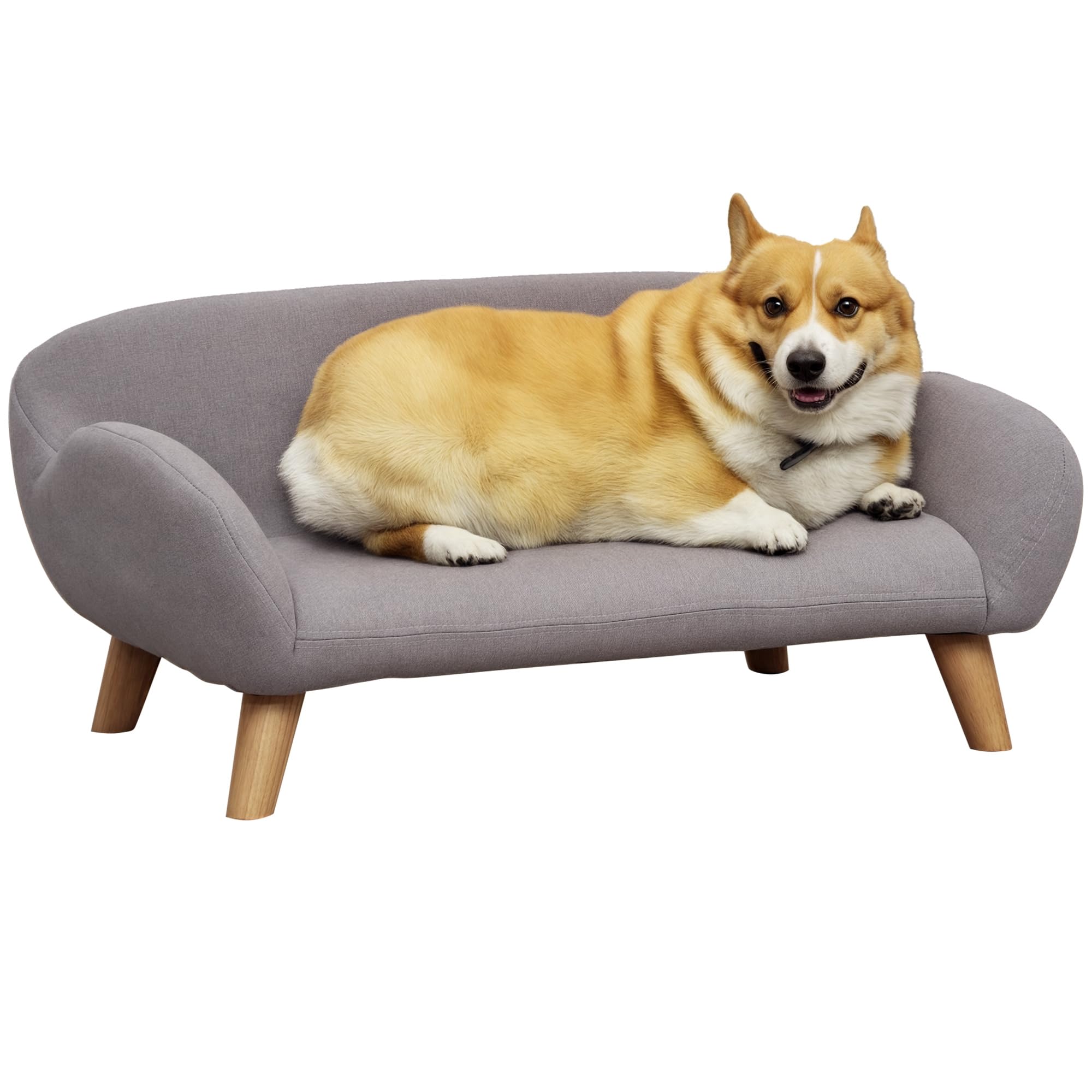 PawHut Canapé pour Chien canapé pour Animal de Compagnie Style scandinave Pieds effilés en Bois revêtement Tissu 72 x 44 x 31 cm - Gris