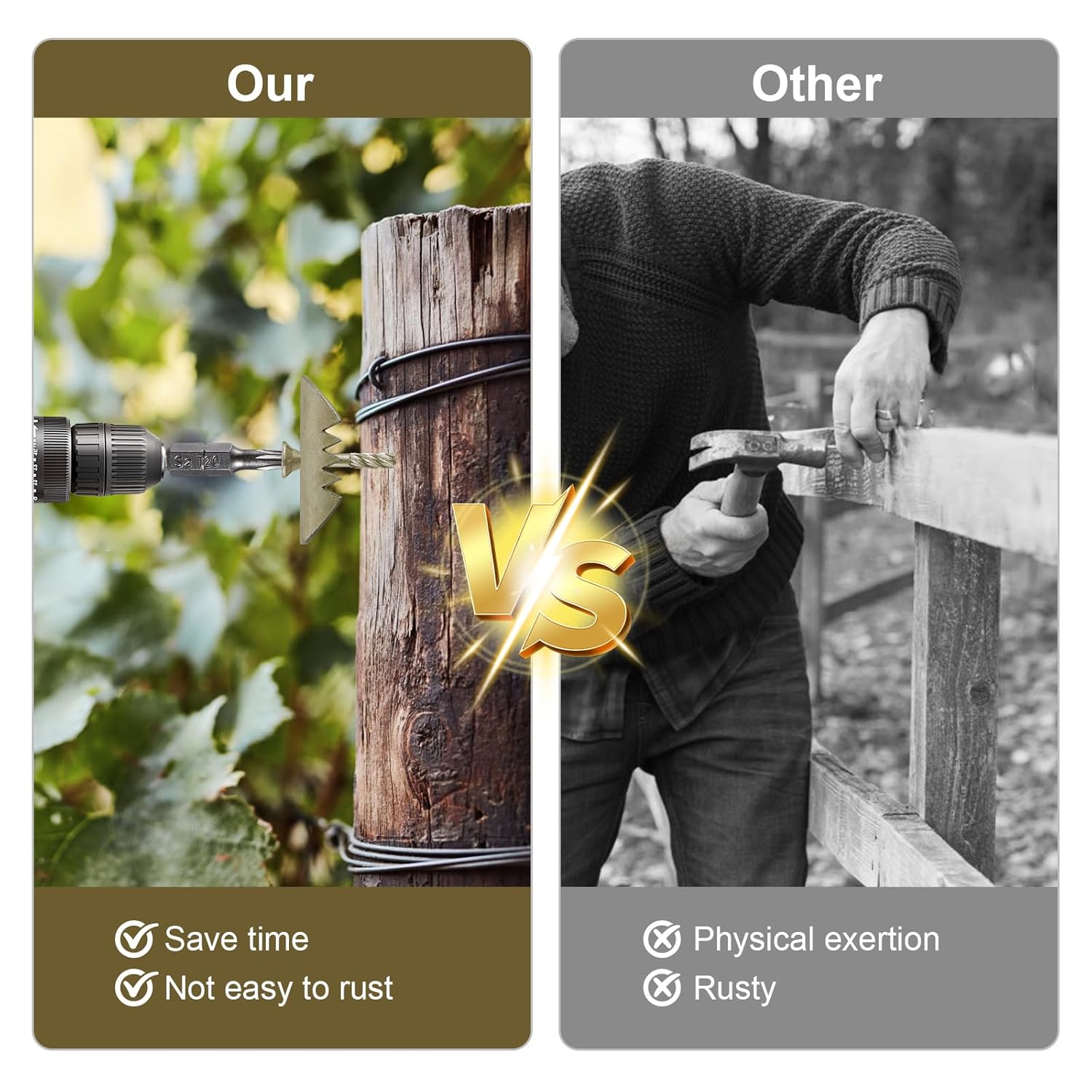 Fence Nail Fastener, 1-5/8"Inch200PCS Rust Resistant, External epoxy Coated, Reusable Wire Fence Nails, for mesh and Woven Fences