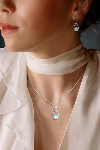 Miniatura 3 de Juego de joyas de piedra lunar de ópalo, collar y aretes de plata de ley 925 para mujer, piedra lunar de ópalo, regalos para orejas sensibles para