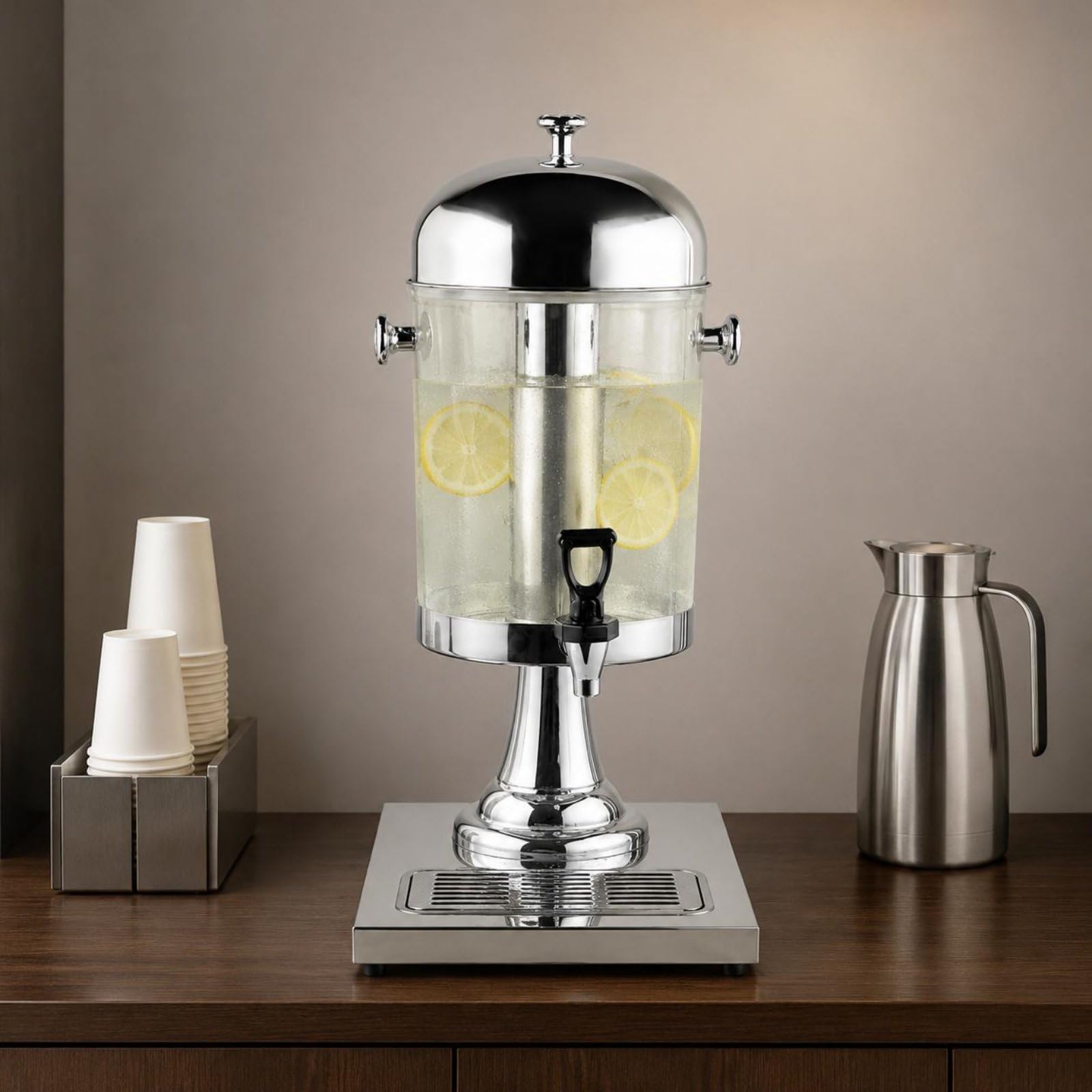 Erogatore di Succo in Acciaio Inox Spesso Distributore Trasparente con Rubinetto Resistente Al Calore Articolo Domestico per Ristoratori, Hotel, Oro, Oro