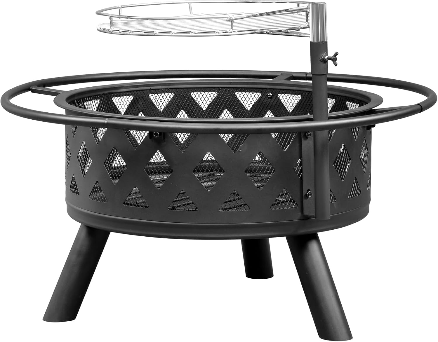 30in Outdoor Metal Fire Pit with Cooking Grates Black