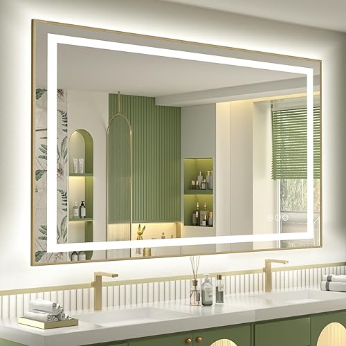 Miniatura 27 de OKPAL 50x30 Espejo de baño LED con marco negro, espejo iluminado para tocador de baño, iluminación frontal y trasera, regulable, antivaho, 3 Negro