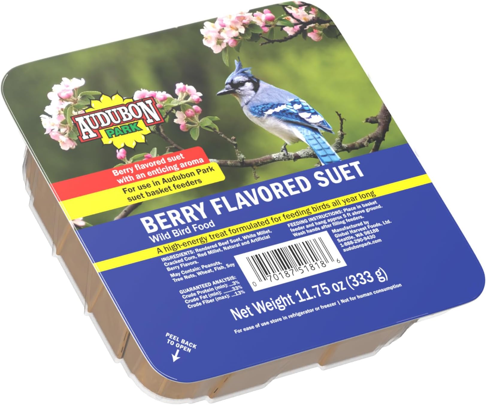 Audubon Park 13066 Berry Treat Suet Cake Wild Bird Food, 11.75-Ounces