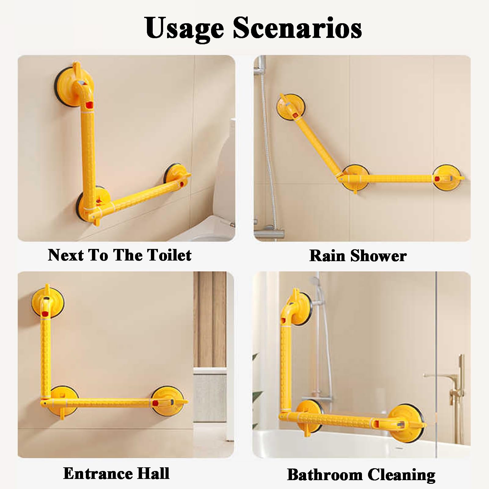 Barra De Agarre Con Ventosa For Bañera Y Ducha, Pasamanos Con Mango De Seguridad, Ajuste Giratorio De 180°, Fácil Instalación(Yellow,50x40cm)