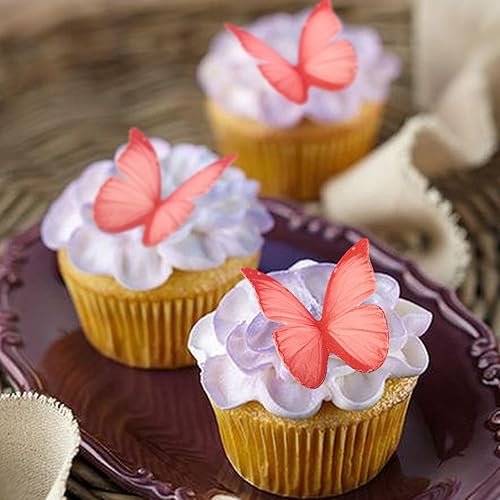 Miniatura 5 de Un juego de 60 piezas de papel de oblea, cupcakes de mariposa, decoración para hornear, festival de boda, postre, decoración de alimentos (rojo)