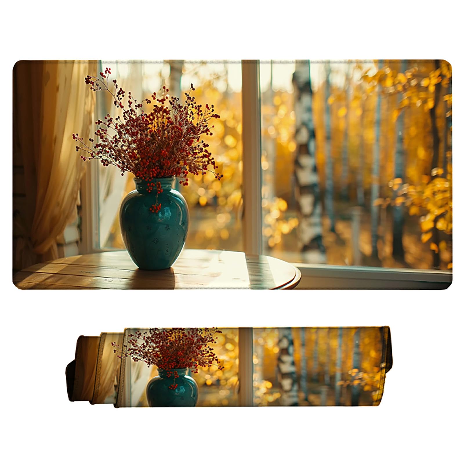 Żółta podkładka pod mysz XXL, podkładka na biurko, 1200 x 600 cm, szyte krawędzie, podkładka pod mysz, antypoślizgowa gumowa podstawa, wazon, podkładka pod mysz dla graczy, stabilna przyczepność na