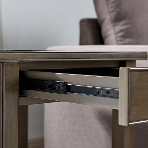 Miniatura 23 de Leick Home 23007 Chisel & Forge - Mesa auxiliar de metal y madera mixta con un cajón, diseño X con estante, gris ahumado y negro mate, 22 x 24 x 24