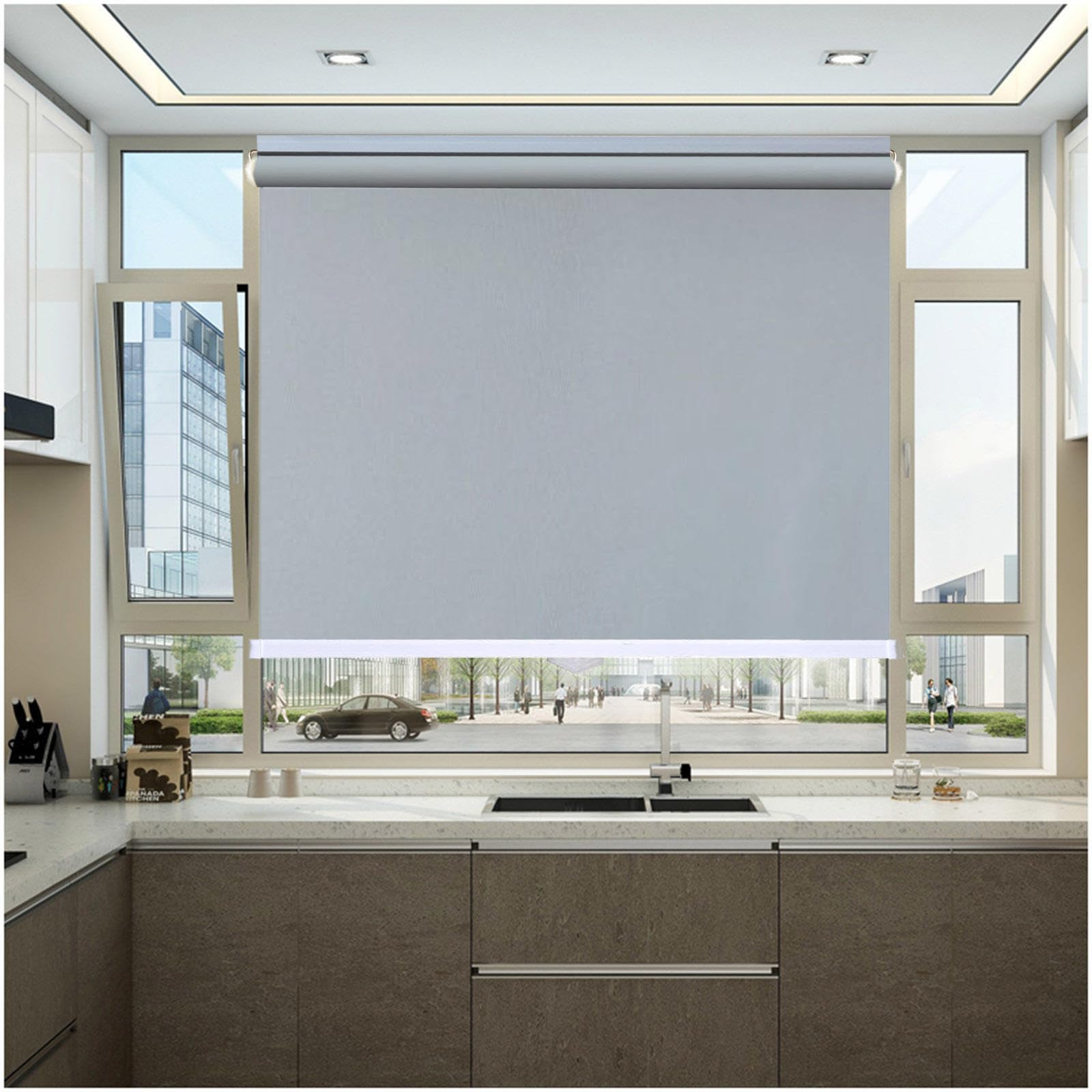 Blackout Roller Blinds No Drilling, Window Roller Shades, Home Sun Shades, Temporary Blackout Curtains, Thermal Blinds 50x125/70x150/95x200cm,grey-58x160cm/23 * 63in