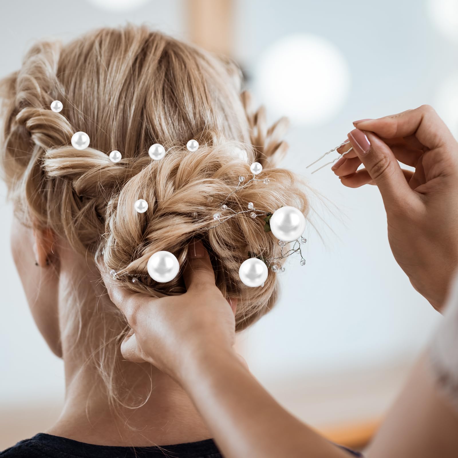 36-Piece Pearl Rhinestone Wedding Hair Pin Set with Comb Pearl bridal comb and pin set - Pearl bubbles hair comb and  main image 2