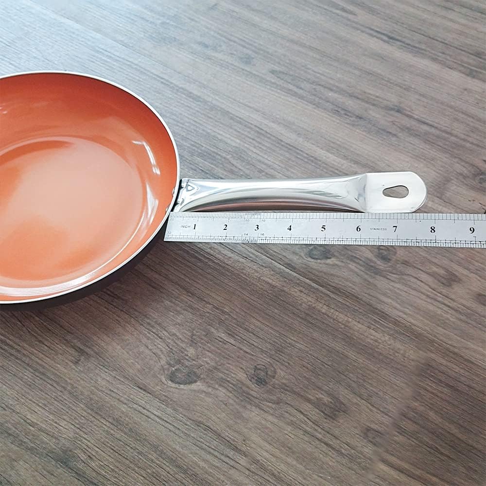 SHINEURI 9.5 inch Copper Nonstick Fry Pan with Lid, Ceramic Omelet Pans for Induction, Gas, Electric & Stovetops, Perfect for 2-3 Person Meal (Black)