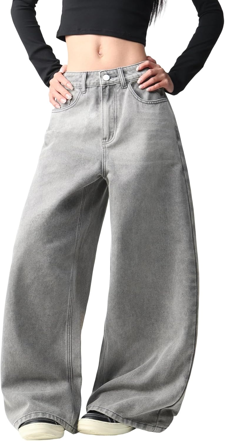 Women's Wide Leg Baggy Jeans Trendy 2026 Denim Pants Vintage Hip Hop Loose Fit Long Trousers Streetwear