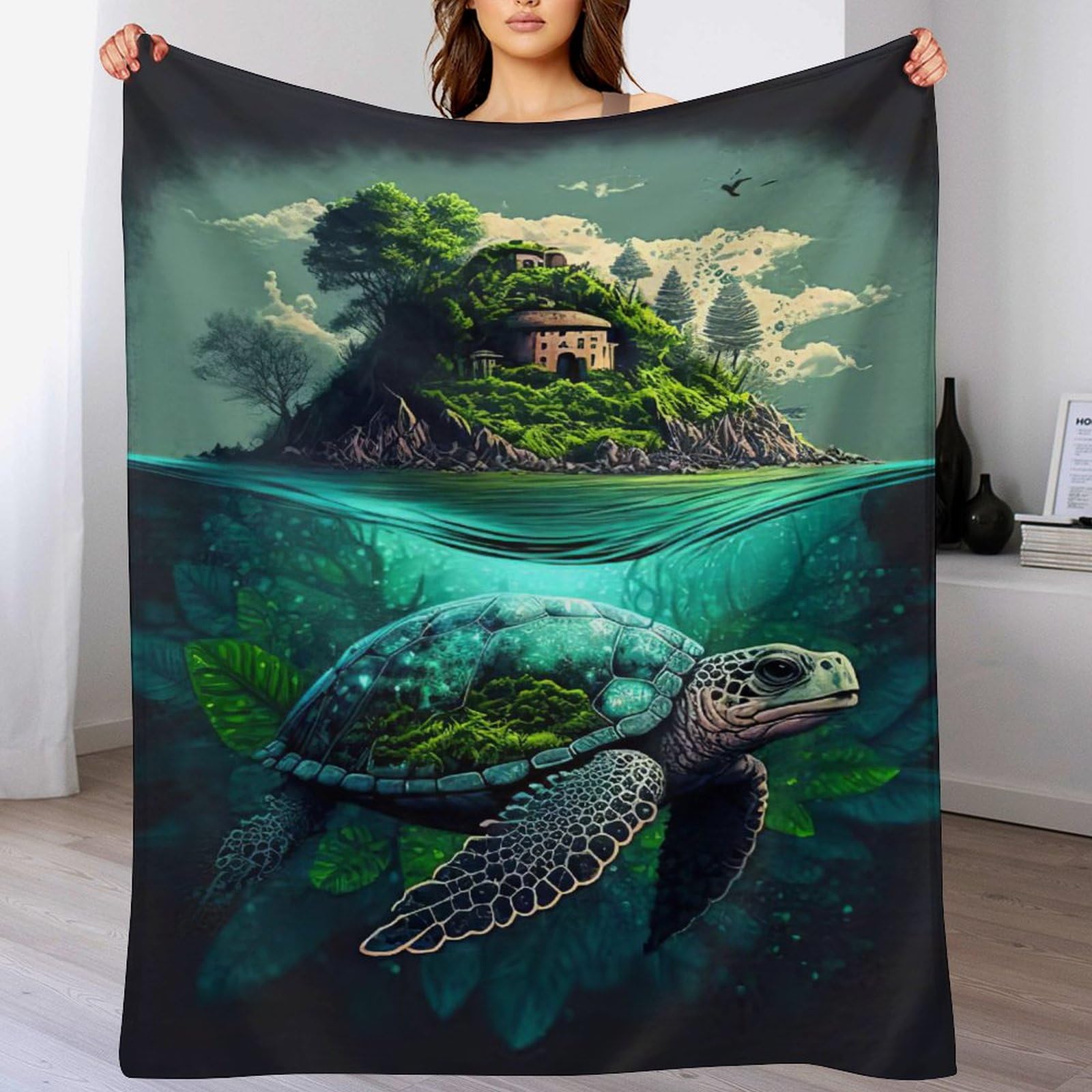 Manta de franela con tortuga ideal para tardes de películas en el sofá y noches de lectura
