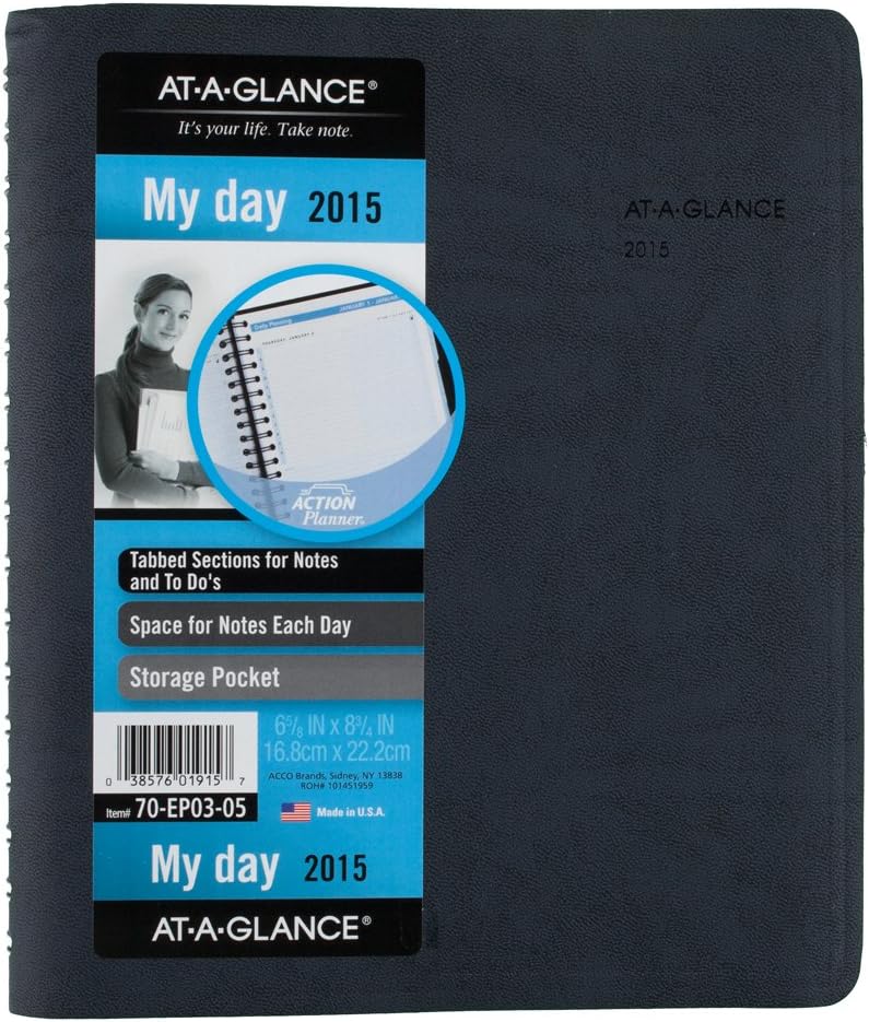 AT-A-GLANCE The Action Planner Daily Appointment Book 2015, Wirebound, 6.88 x 8.75 Inch Page Size, Black (70-EP03-05)
