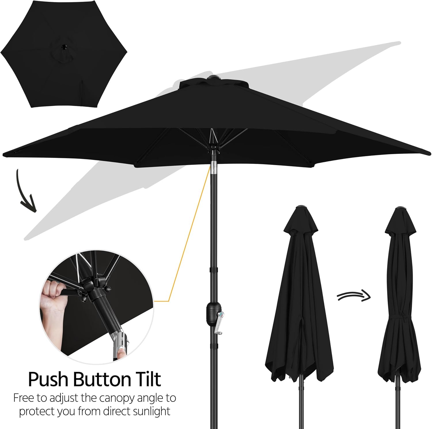 Yaheetech 9FT Patio Umbrella with 80lb Umbrella Base Stand-Round Water & Sand Filled, Market Umbrella w/Push Button Tilt, Crank and Sturdy Ribs, Patio Sunshade with Base Included - Black